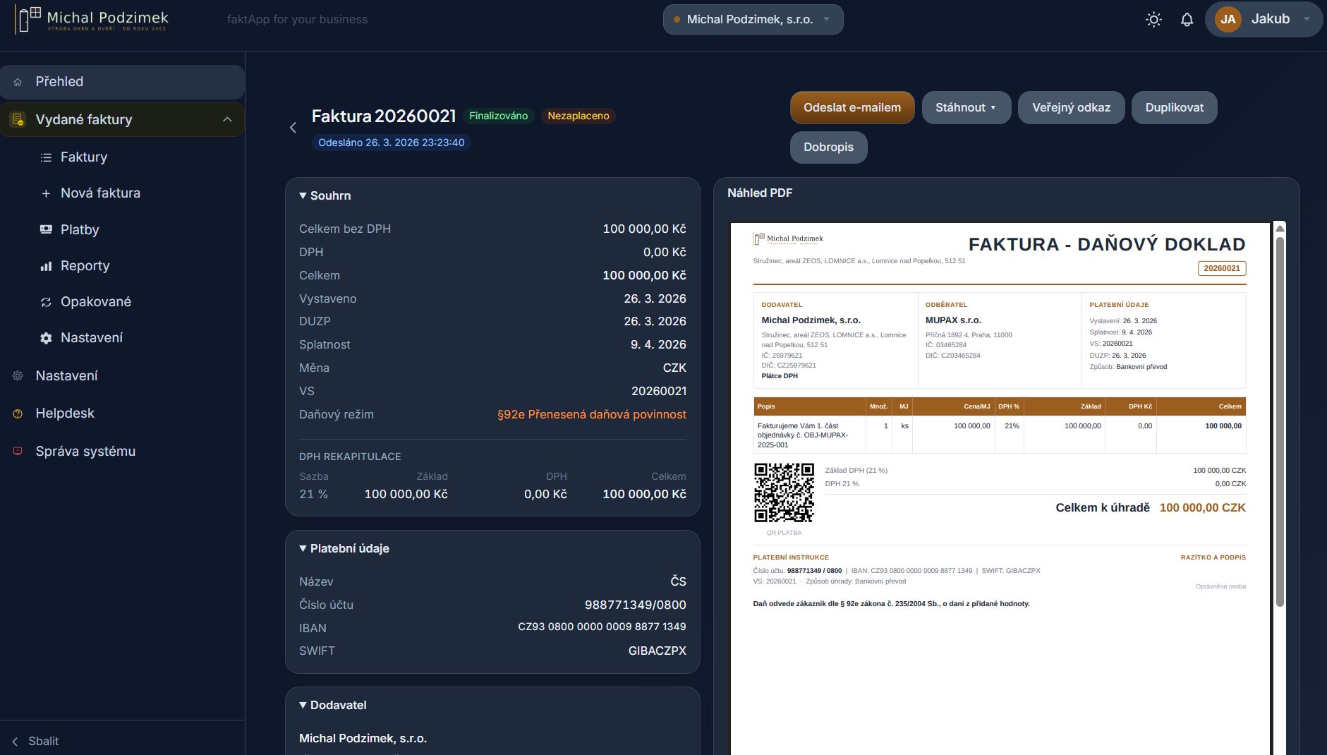 InvoFlow — detail faktury